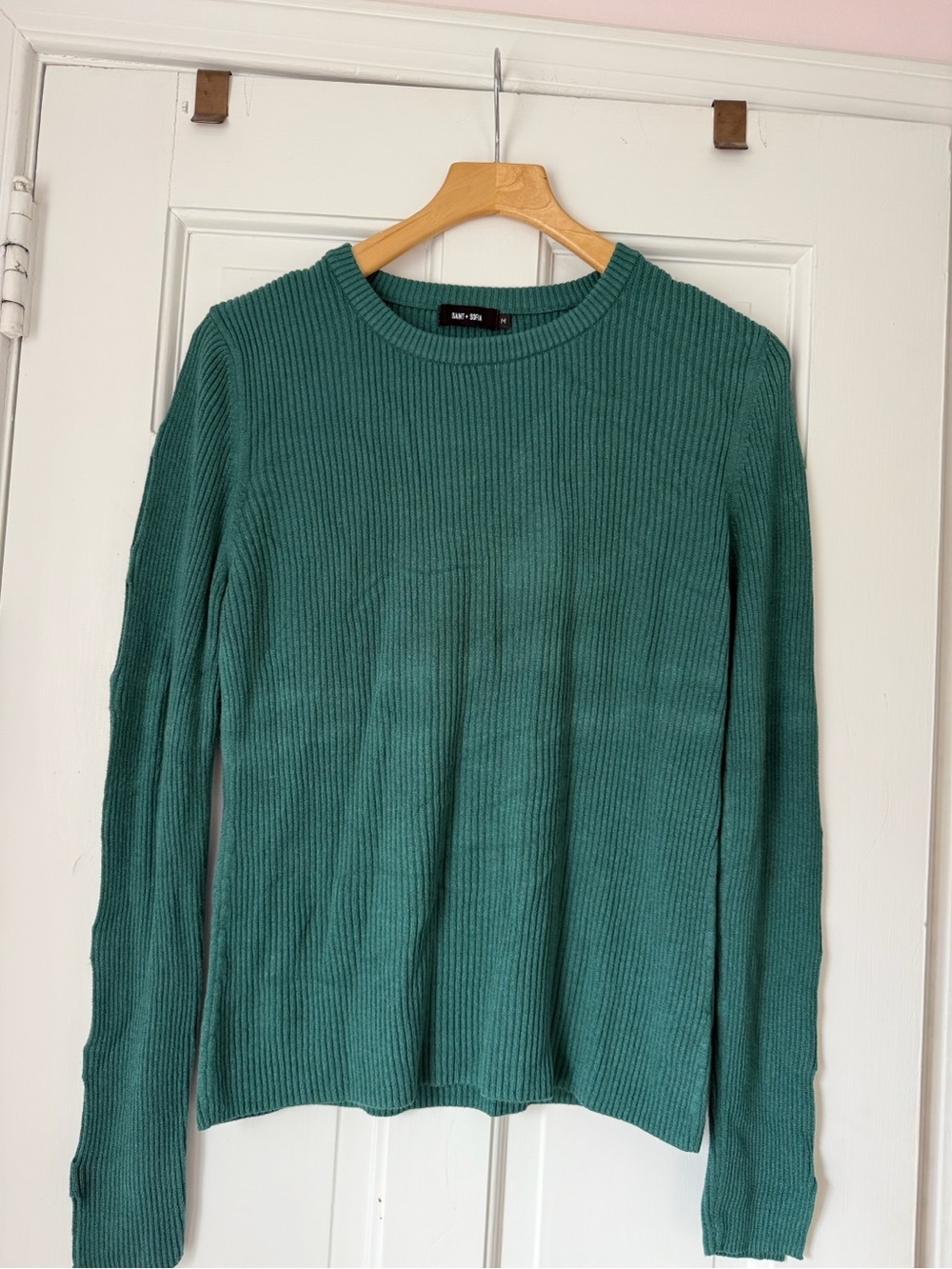 Saint + Sofia Ribbed Green Crewneck Sweater with Cutouts Size Medium